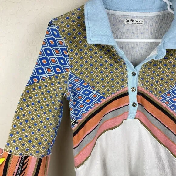 Free People We The Free Alex Tee Multicolor Mixed Print Size S Boho Retro - Picture 3 of 11